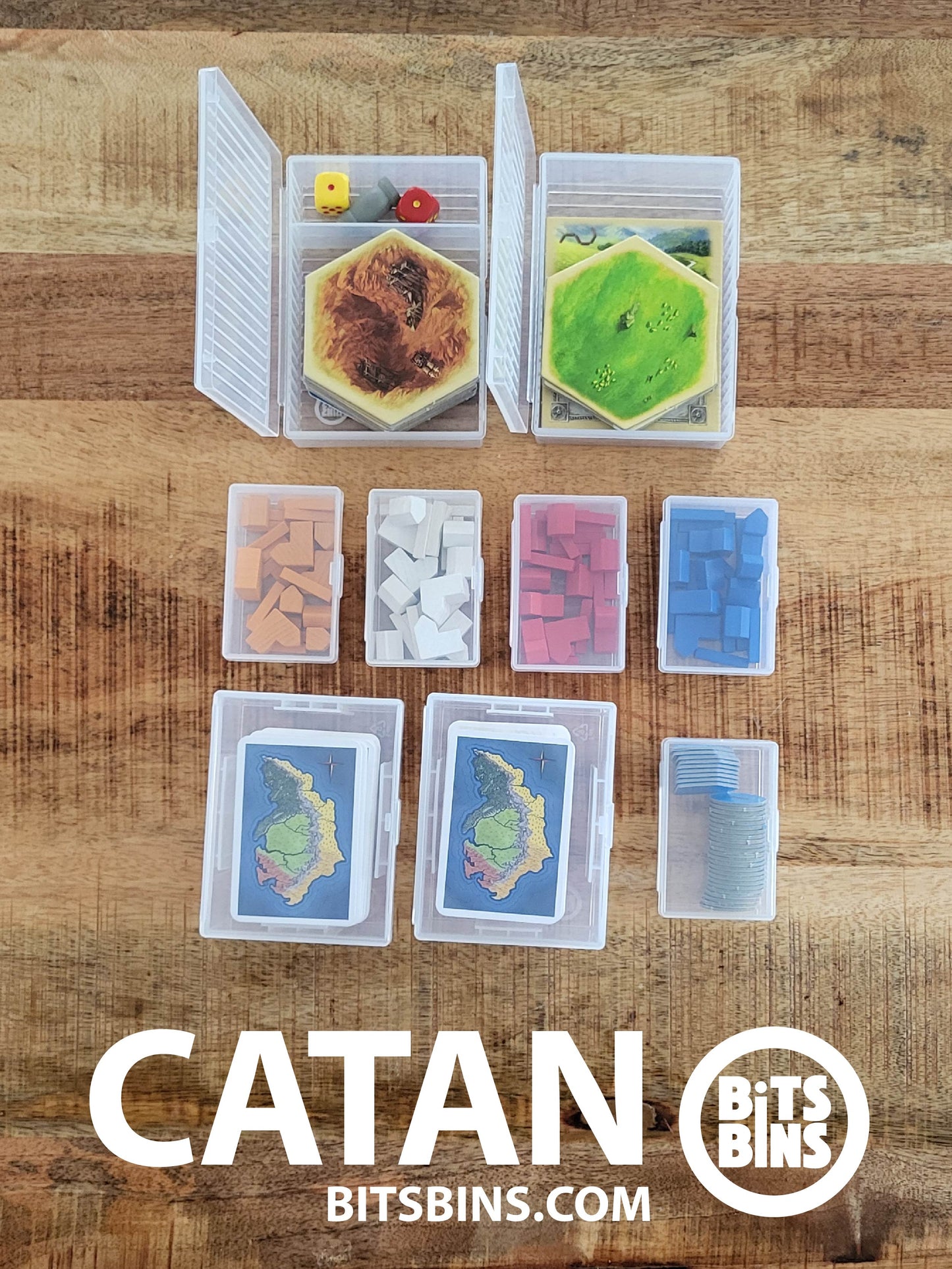 Bits Bins Catan (Sleeved) - 5 Originals, 2 100+ Card Boxes, 2 Tarot - Out of Play