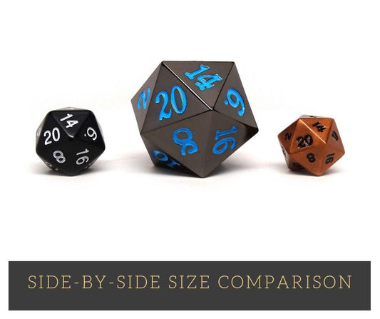 35mm Over Sized Gunmetal Powder Blue D20 Dice - Single Die - Out of Play