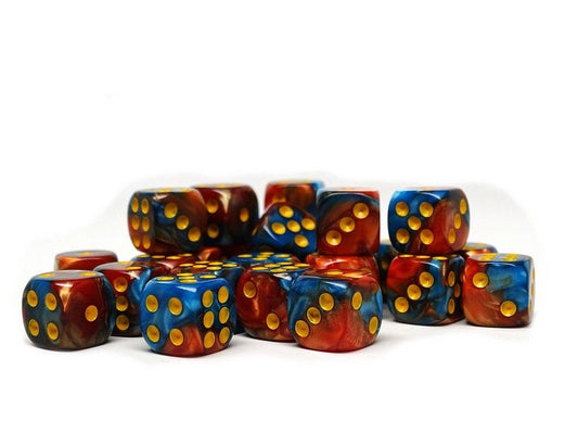 12mm D6 Dice - Cobalt and Copper Swirl - 25 Count Bag - Out of Play