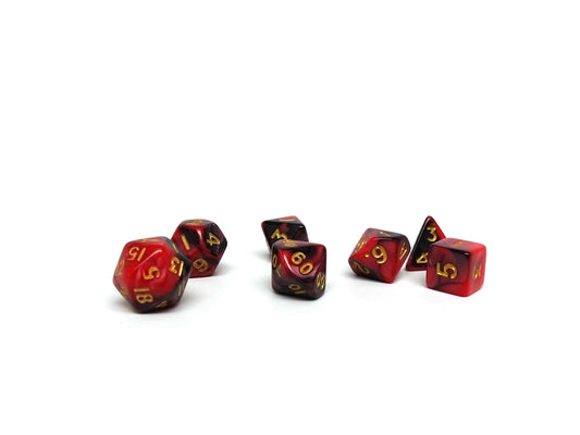 10mm Black and Red Swirl Mini Dice Set - Out of Play