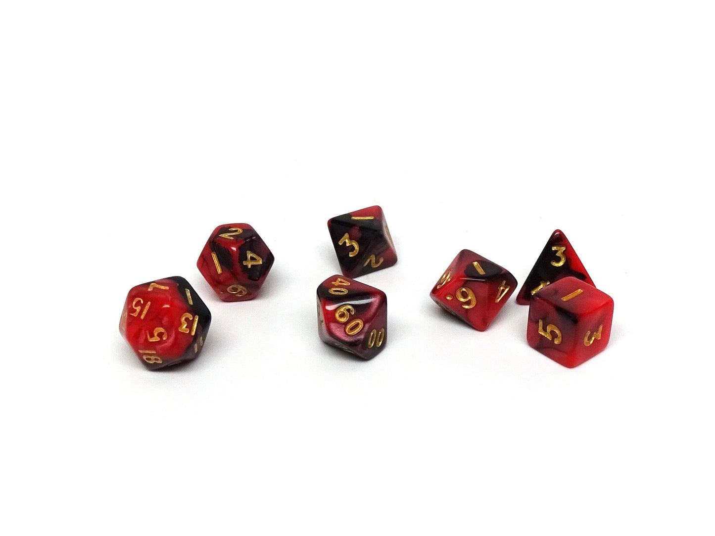 10mm Black and Red Swirl Mini Dice Set - Out of Play