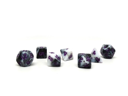 10mm Marbled with Purple Numbering Mini Dice Set - Out of Play