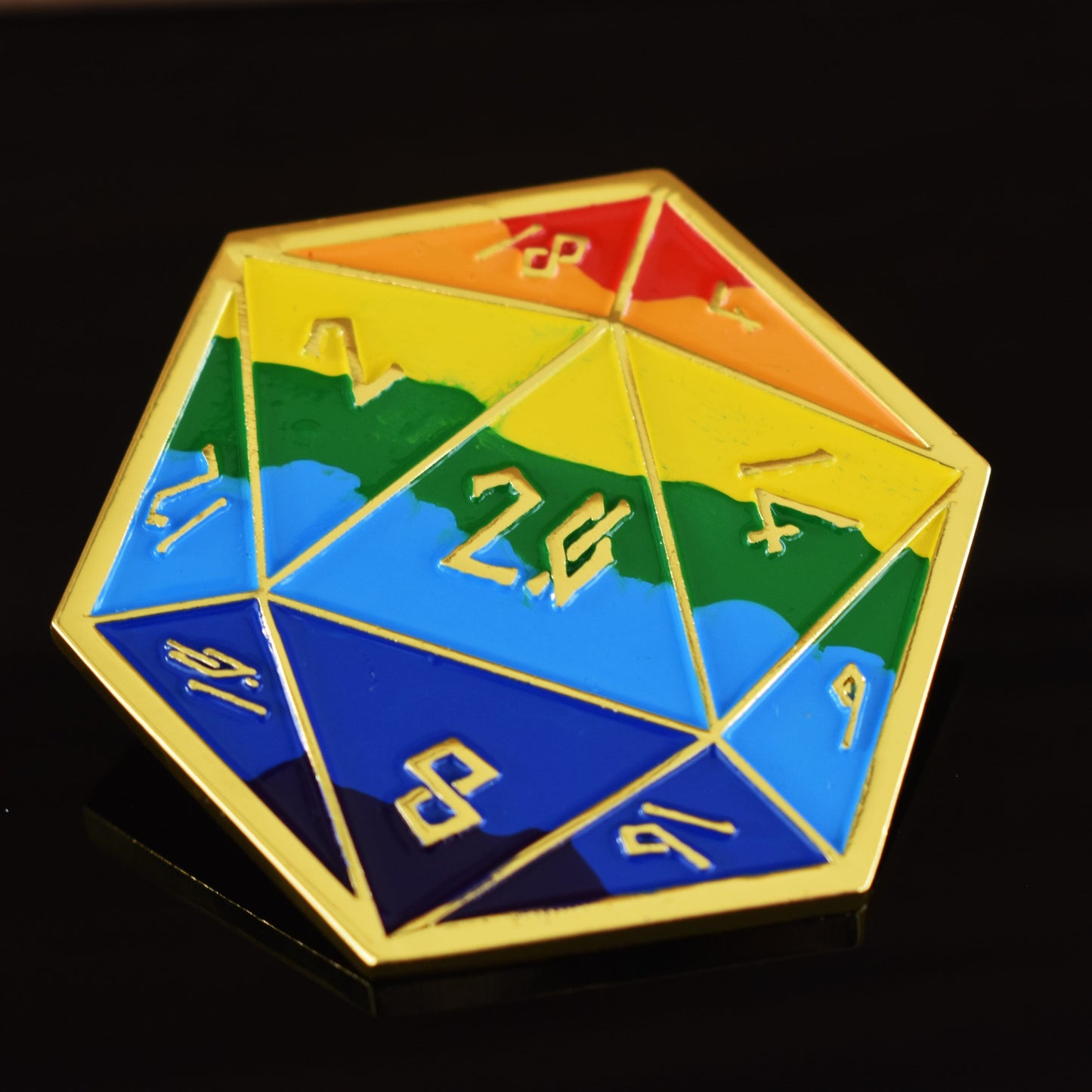 Pride and Gold Rainbow D20 Pin (Large) - Out of Play