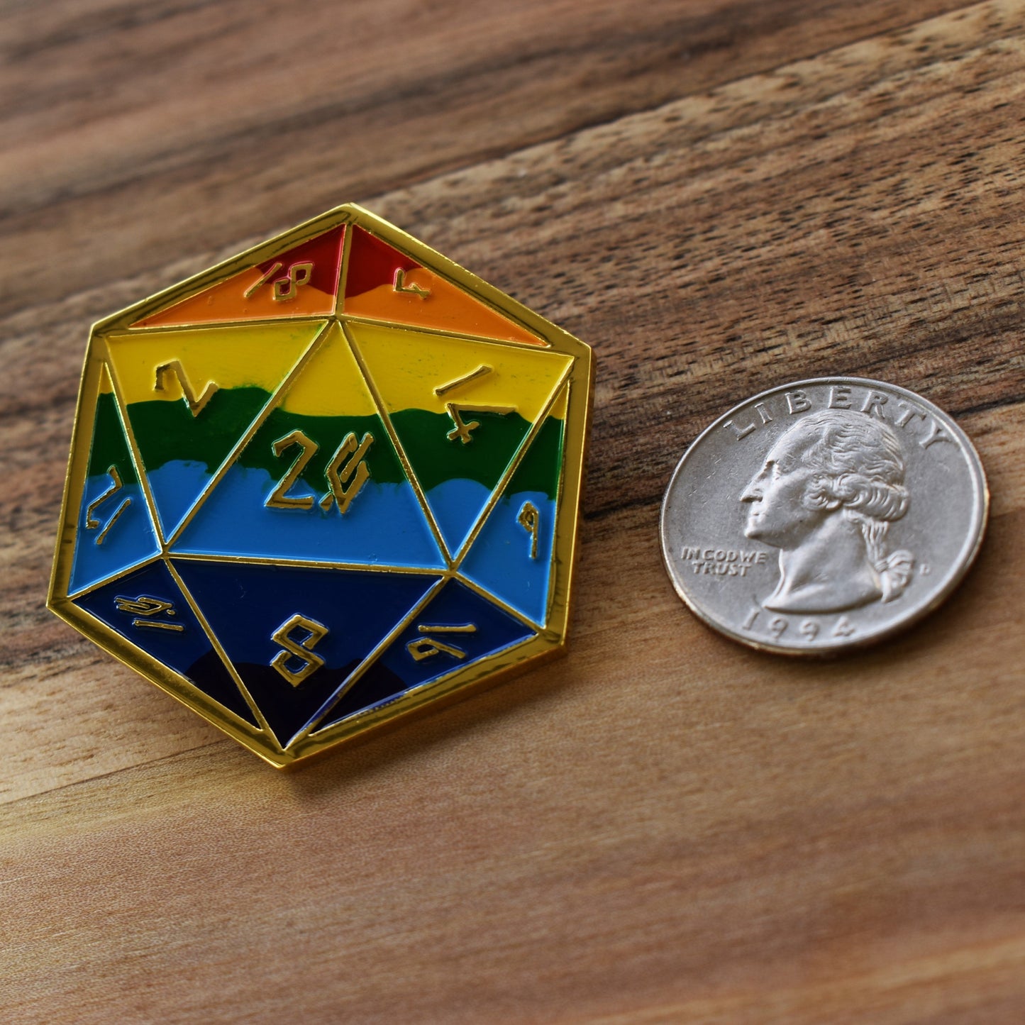 Pride and Gold Rainbow D20 Pin (Large) - Out of Play