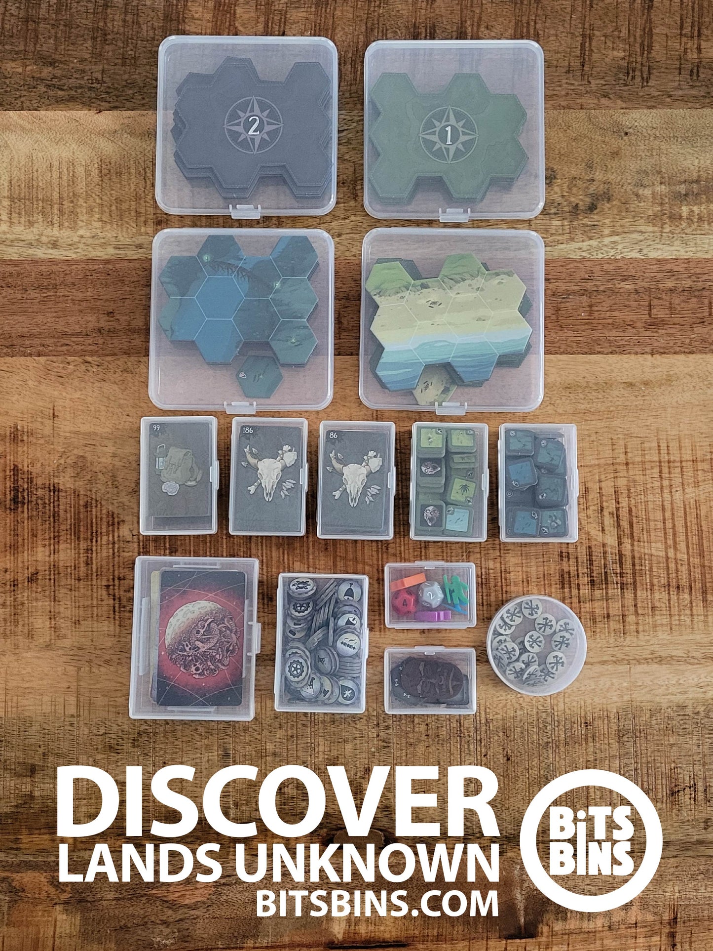 Bits Bins Discover Lands Unknown - 1 Pod, 2 Minis, 5 Originals, 1 XL, 1 Card Box, 4 Flats - Out of Play