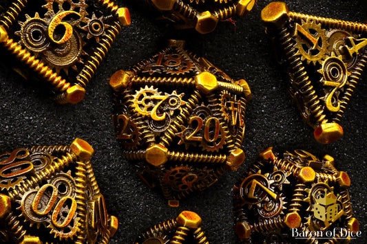 Cogs & Gears Metal RPG Dice Set - 7 Pieces - Out of Play