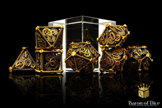 Cogs & Gears Metal RPG Dice Set - 7 Pieces - Out of Play