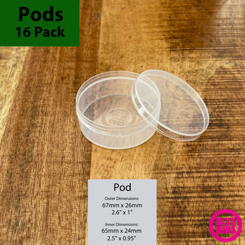 16 BitsBins Pods | Measures 2.6" X 1" | Removable Lid - Out of Play