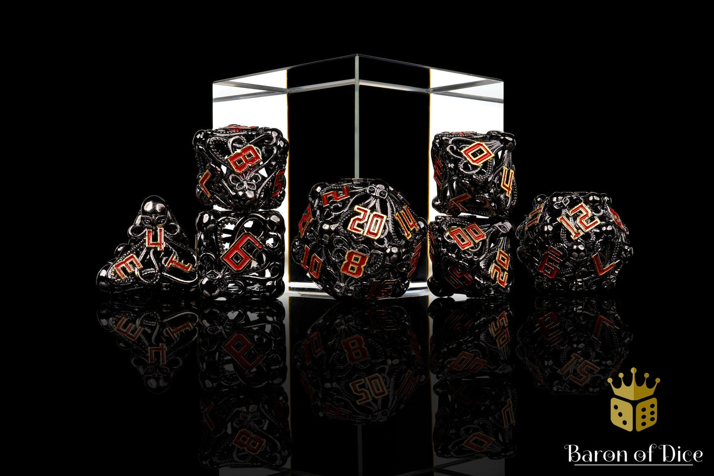 Denizens of the Deep Red Trench Metal RPG Dice Set - 7 Pieces - Out of Play