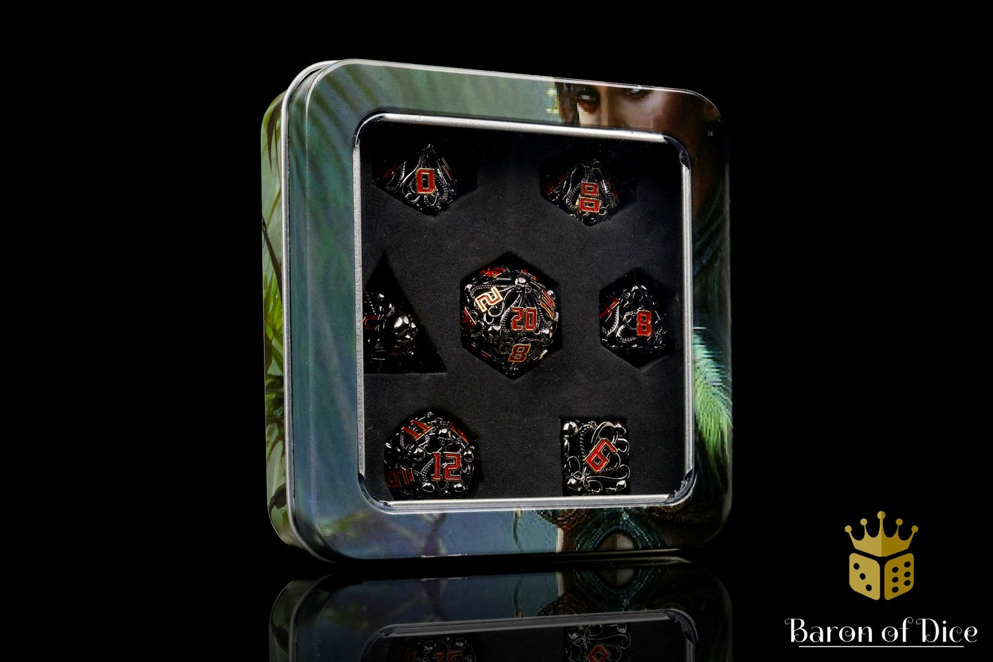 Denizens of the Deep Red Trench Metal RPG Dice Set - 7 Pieces - Out of Play