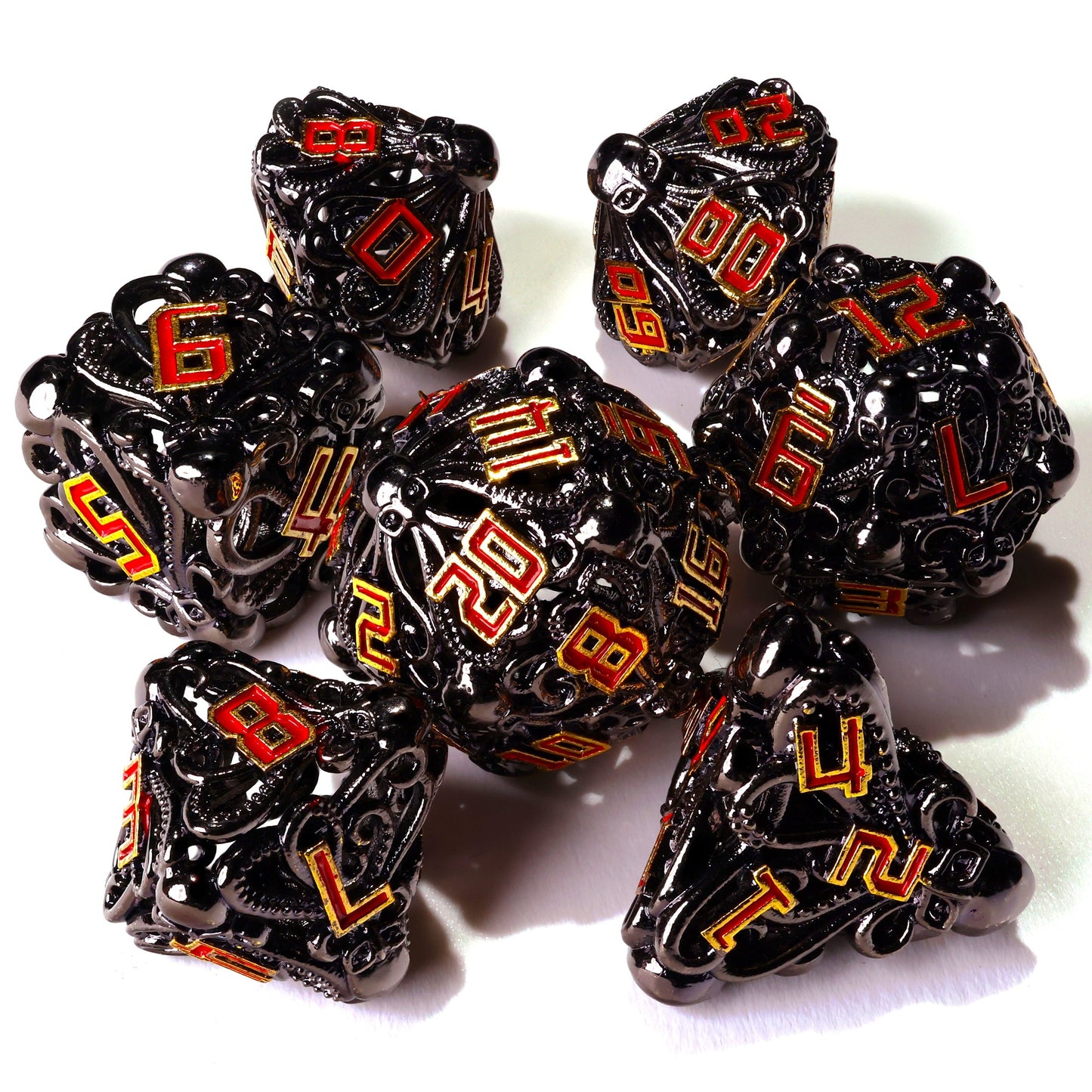 Denizens of the Deep Red Trench Metal RPG Dice Set - 7 Pieces - Out of Play