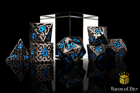 Blue Tiger's Eye Metal RPG Dice Set - 7 Pieces - Out of Play