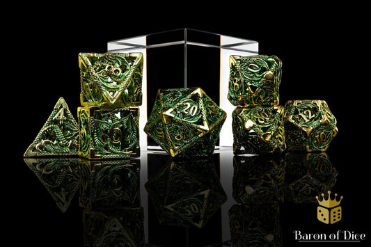 Ancient Dragon Treasure Metal RPG Dice Set - 7 Pieces - Out of Play