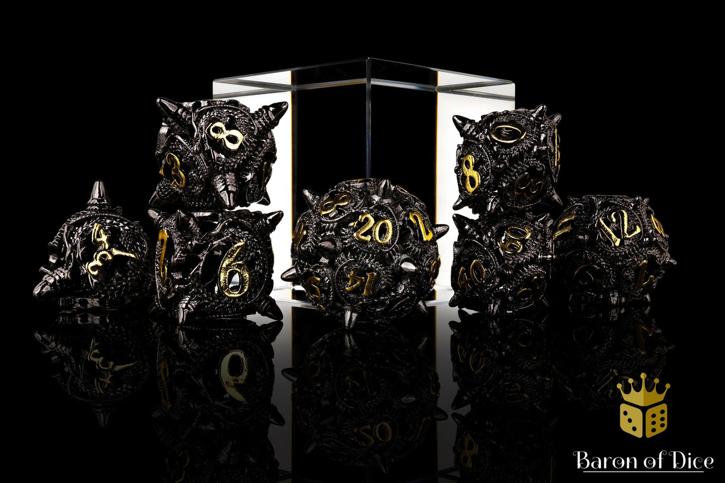 Coiled Black Dragon Metal RPG Dice Set - 7 Pieces - Out of Play
