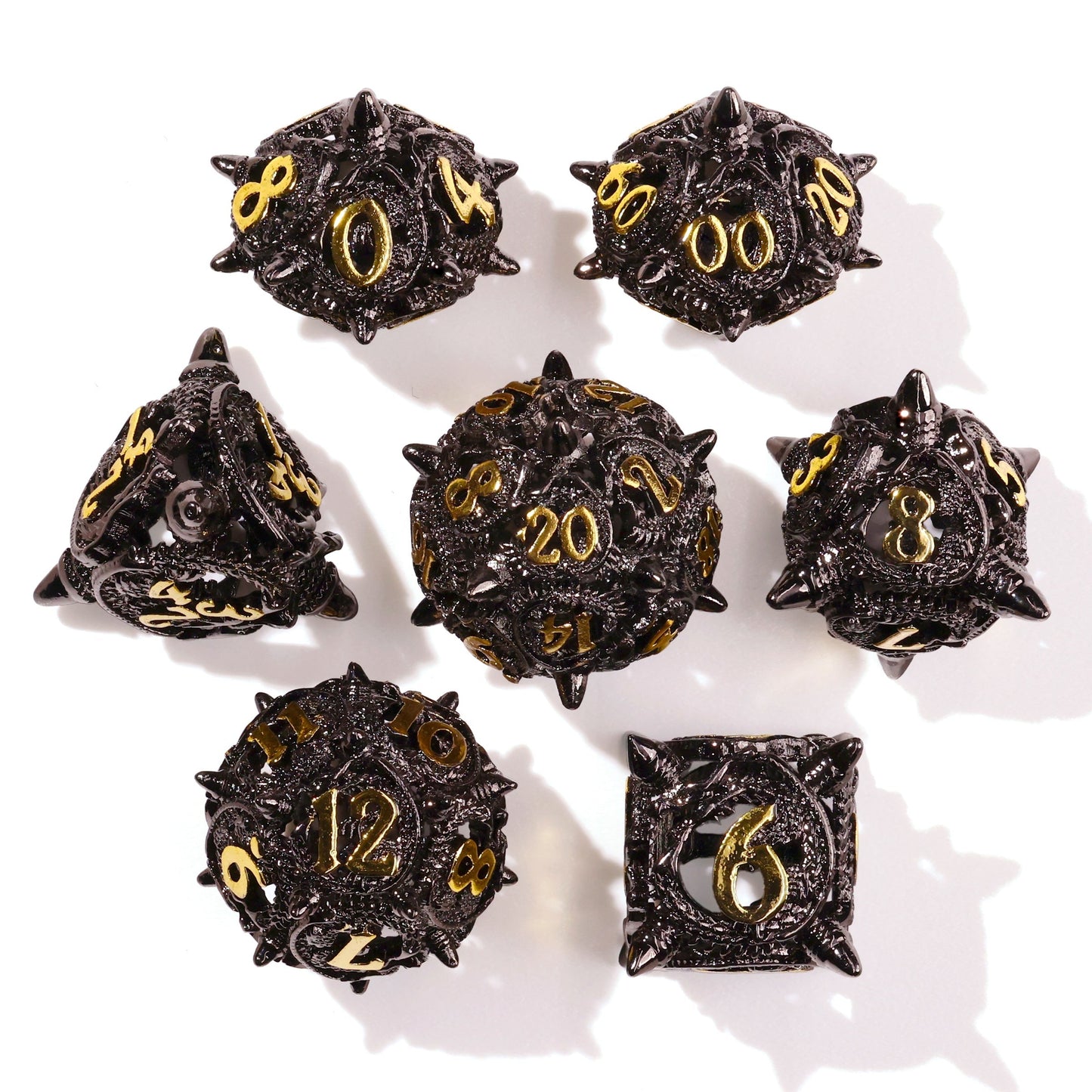 Coiled Black Dragon Metal RPG Dice Set - 7 Pieces - Out of Play