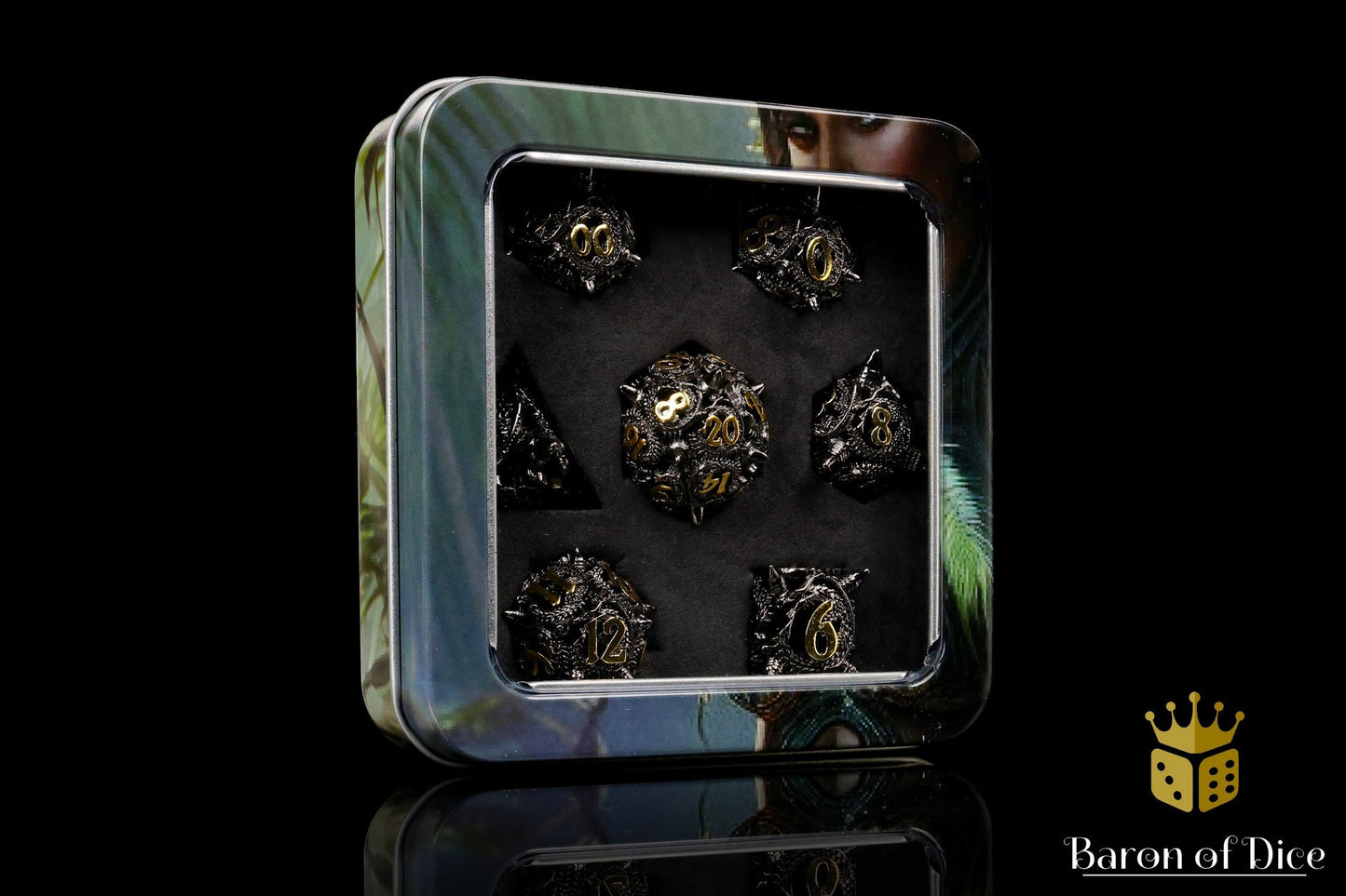 Coiled Black Dragon Metal RPG Dice Set - 7 Pieces - Out of Play