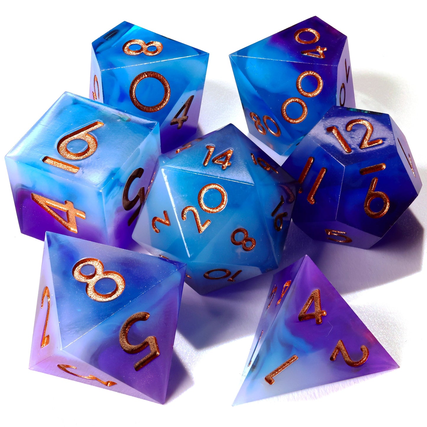Aquamarine Sharp Edge RPG Dice - 7 Pieces - Out of Play