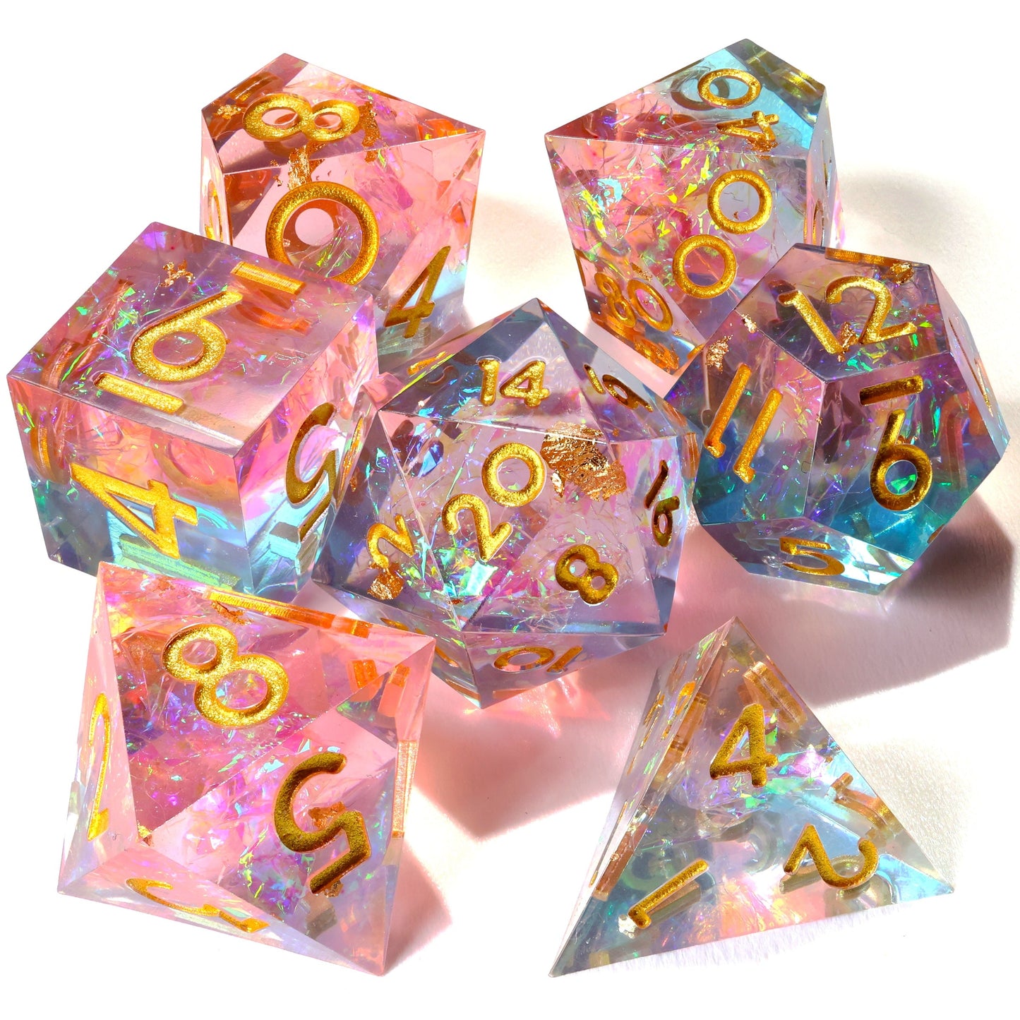 Pretty in Pink! Sharp Edge RPG Dice Set - 7 Pieces - Out of Play