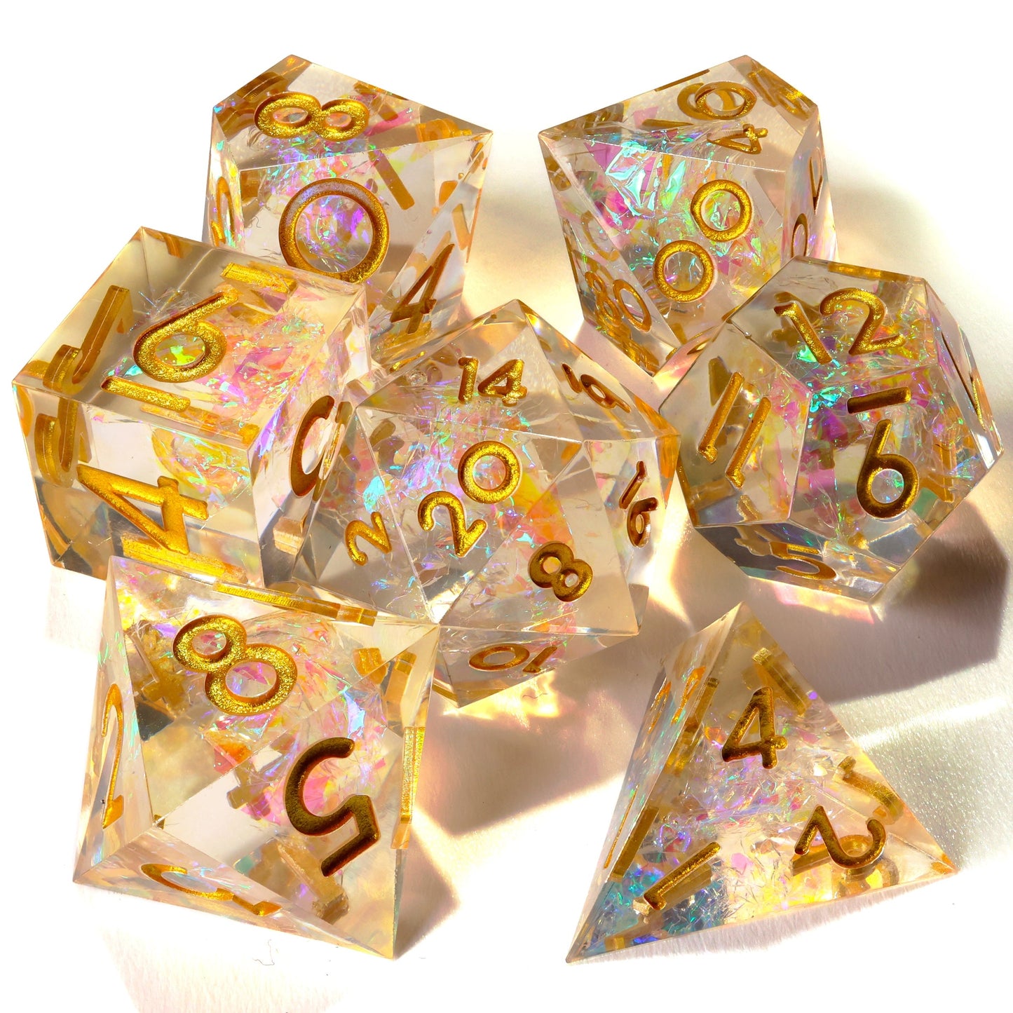 Shiny Like a Diamond! Sharp Edge RPG Dice Set - 7 Pieces - Out of Play