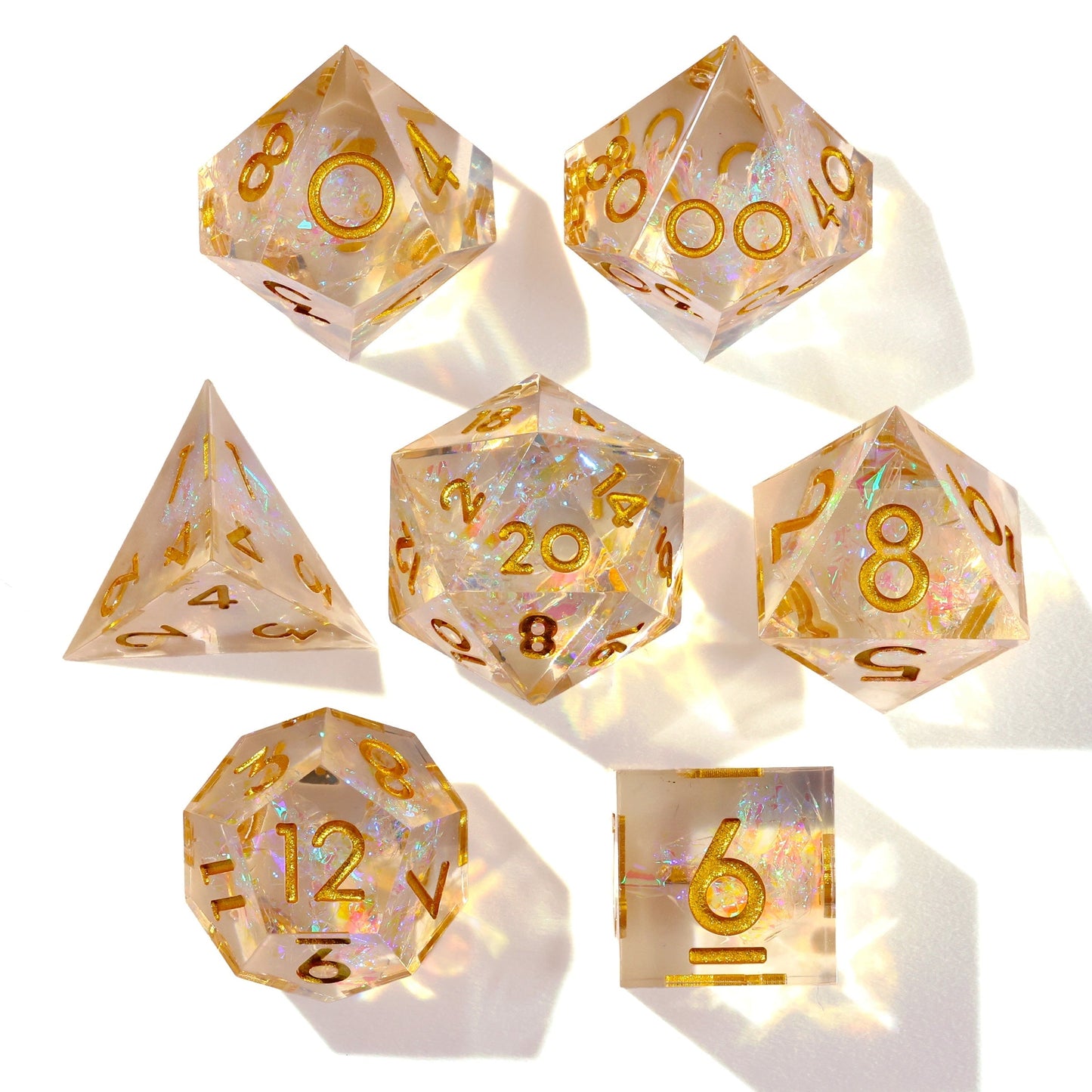 Shiny Like a Diamond! Sharp Edge RPG Dice Set - 7 Pieces - Out of Play