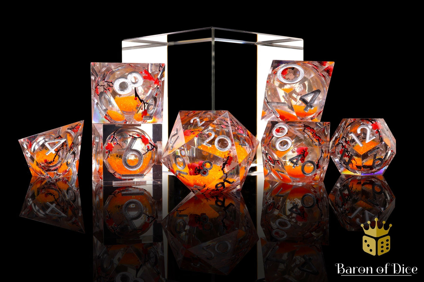 Autumn Cherry Blossom Liquid Core RPG Dice Set - 7 Pieces - Out of Play