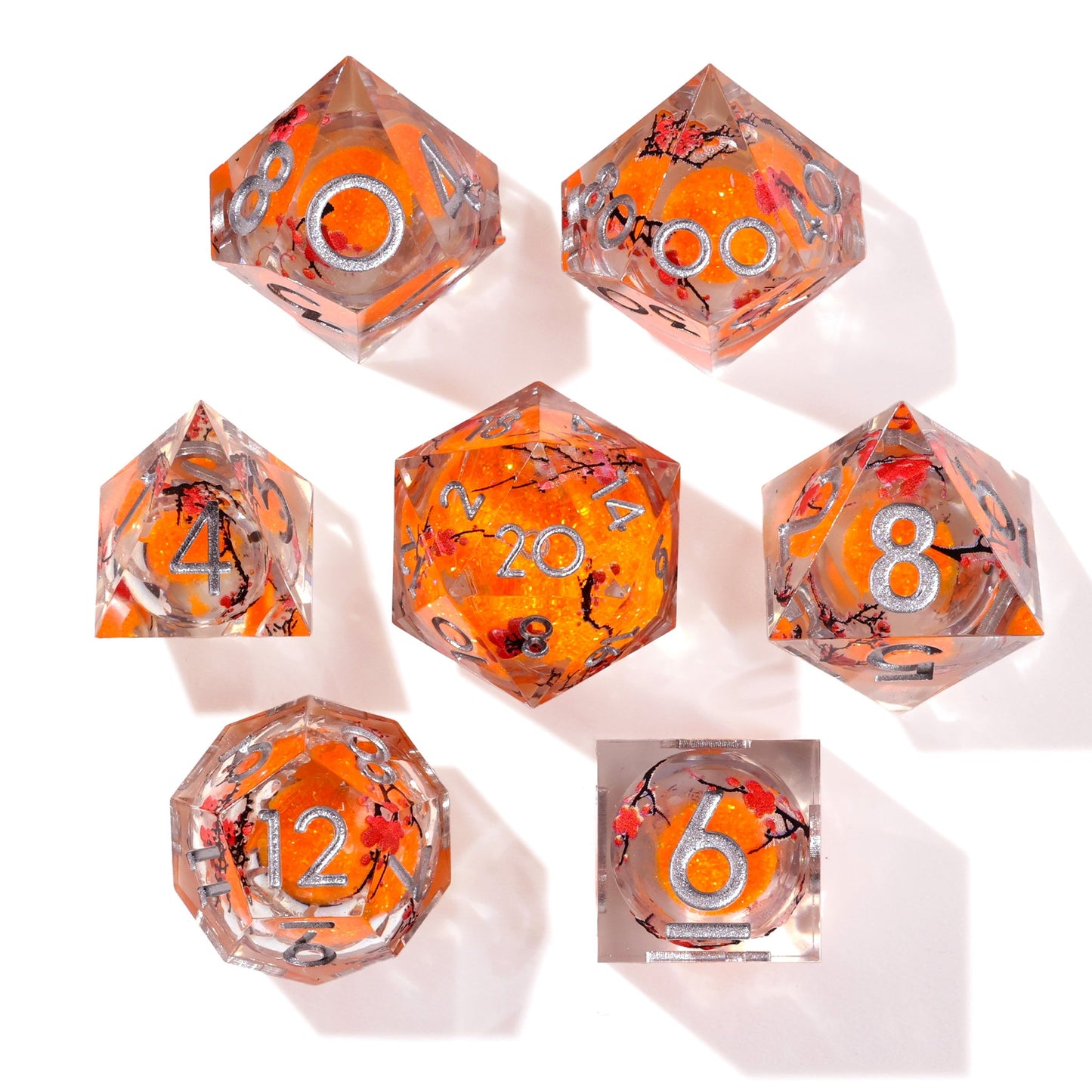 Autumn Cherry Blossom Liquid Core RPG Dice Set - 7 Pieces - Out of Play