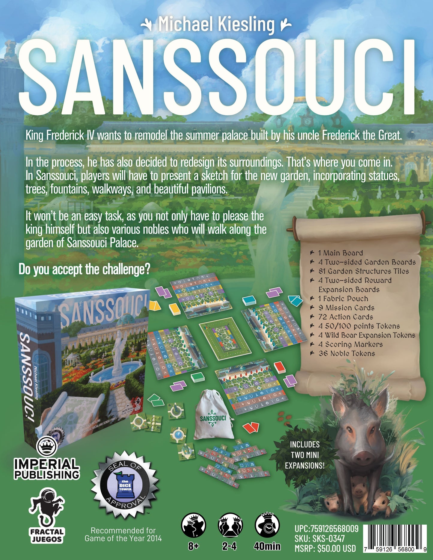 Sanssouci Board Game by Michael Keisling 2-4 Players - Out of Play