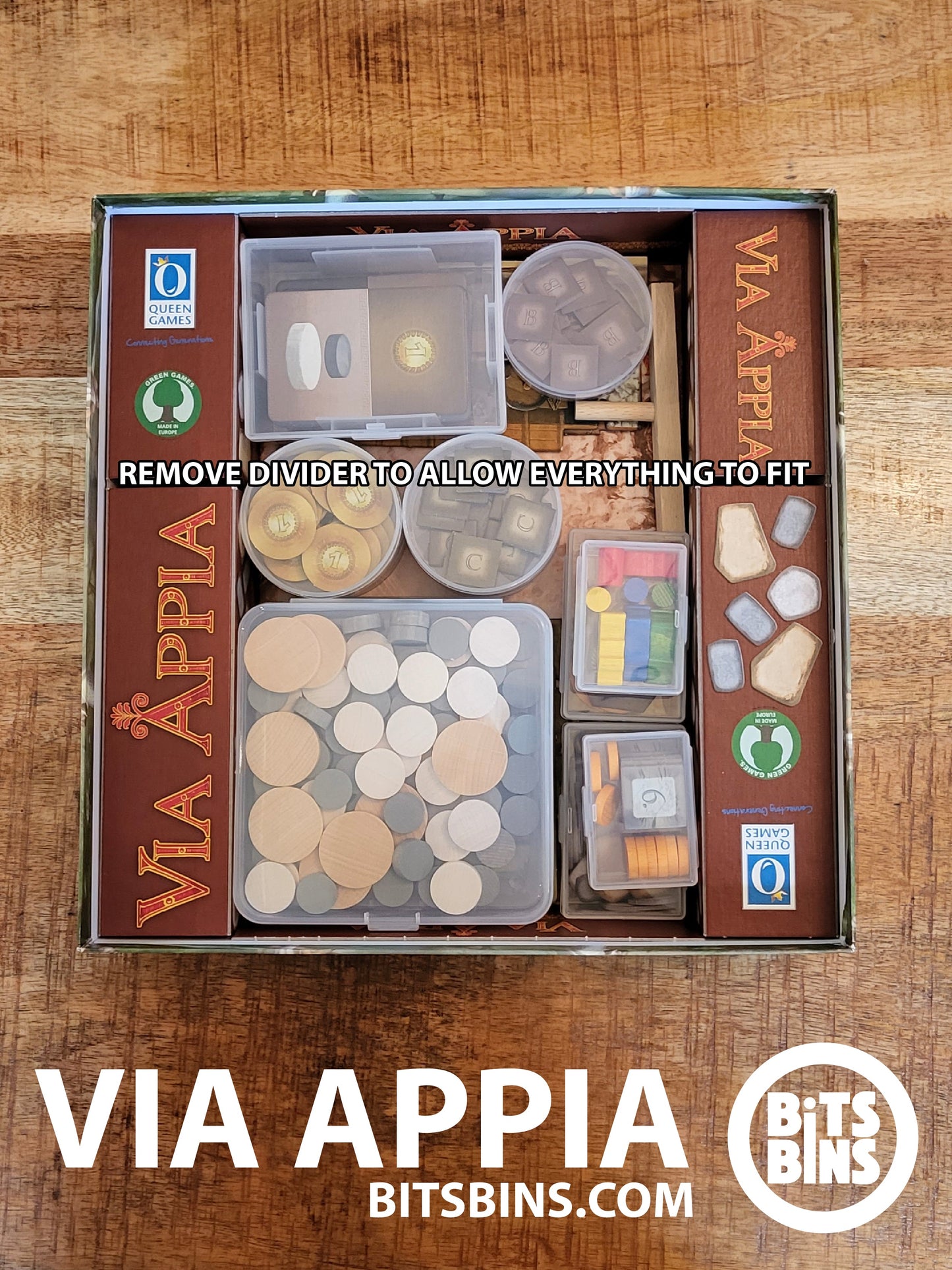 Via Appia BitsBins - 5 Pods, 2 Minis, 2 Originals, 1 Card Box, 2 Flats - Out of Play