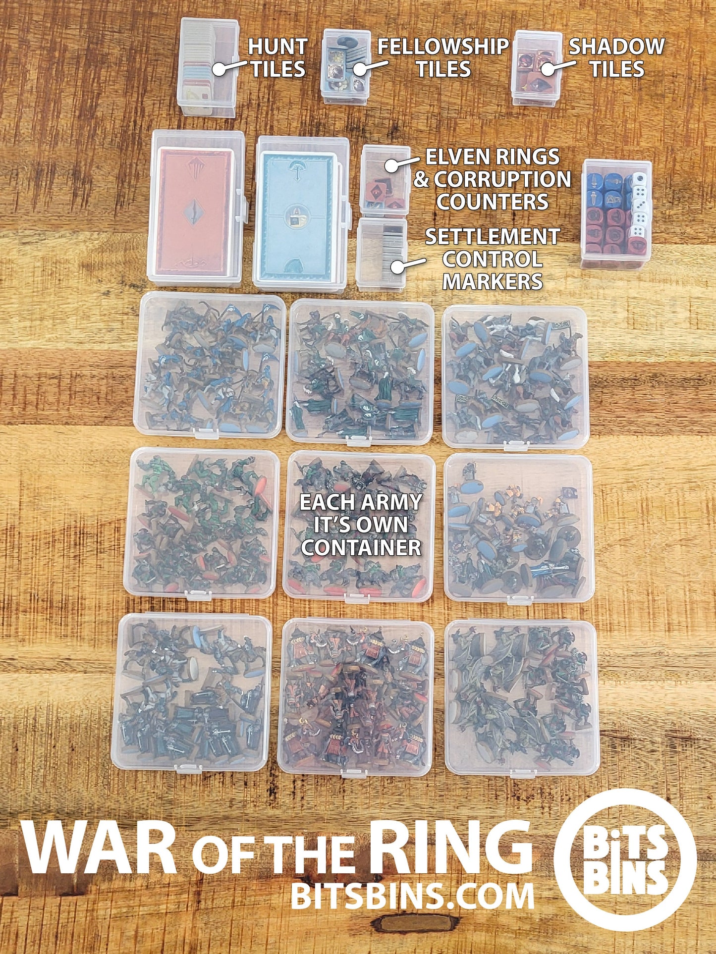 BitBins War of the Ring - 4 Minis, 1 Original, 1 XL, 2 Tiles, 9 Flats