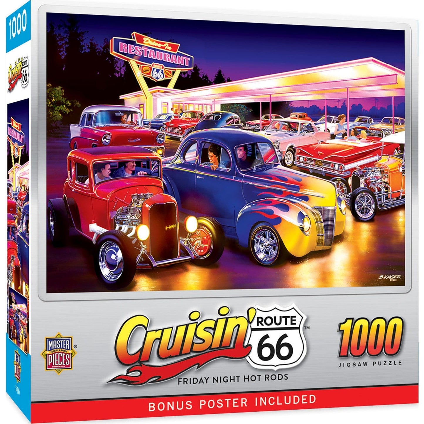 Cruisin' Route 66 - Friday Night Hot Rods 1000 Piece Jigsaw Puzzle - Out of Play