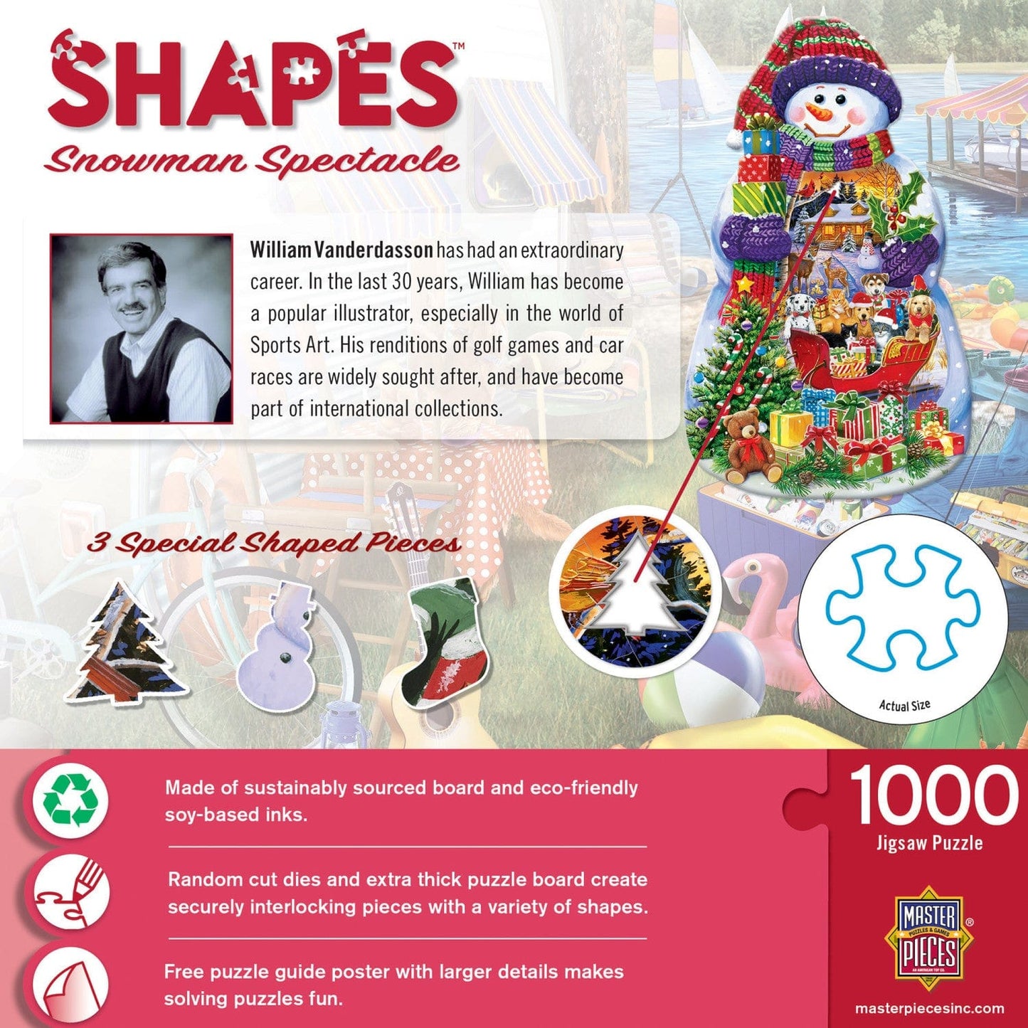 Shapes - Snowman Spectacle Shaped 1000 Piece Jigsaw puzzle - Out of Play