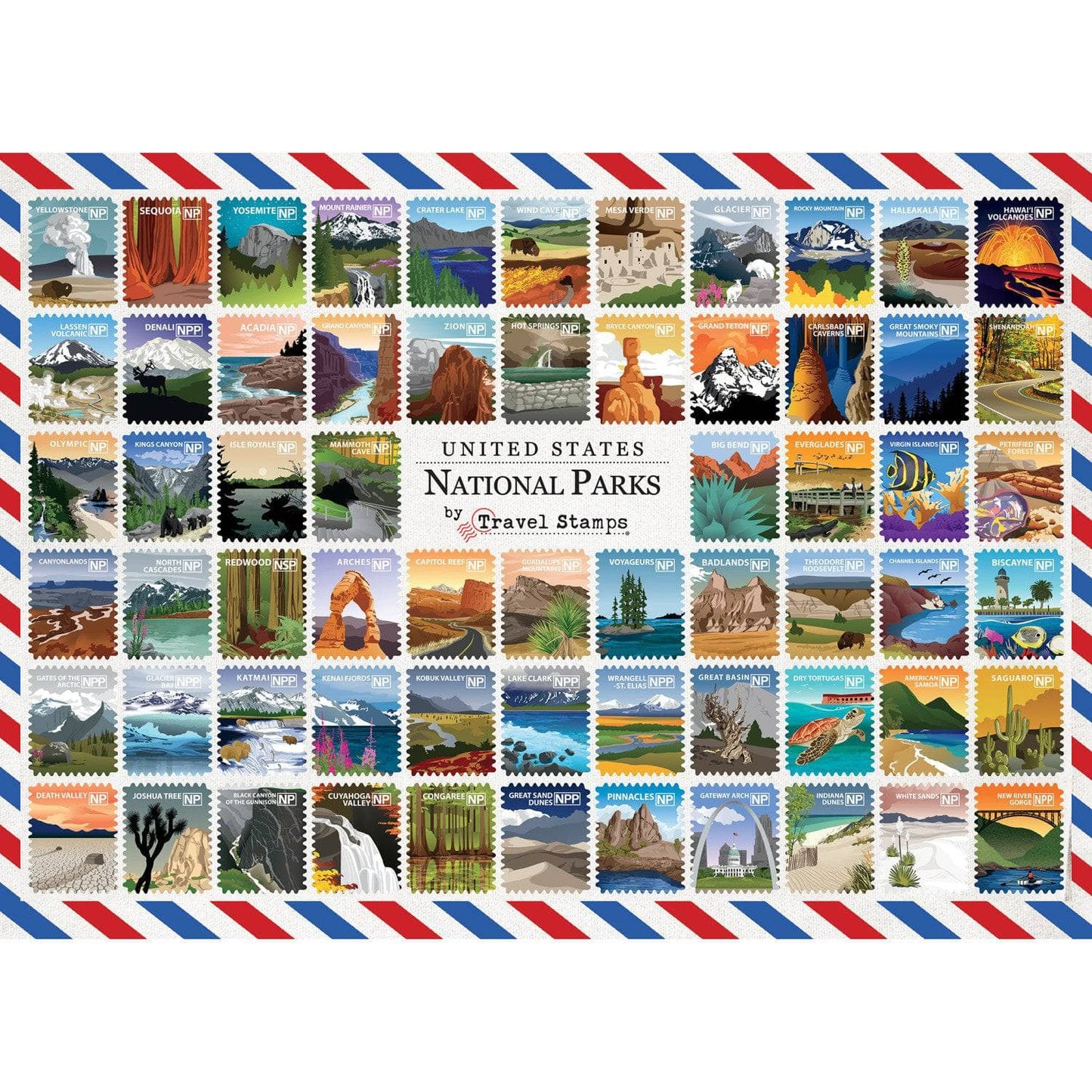 National Parks Travel Stamps 1000 Piece Jigsaw Puzzle - Out of Play