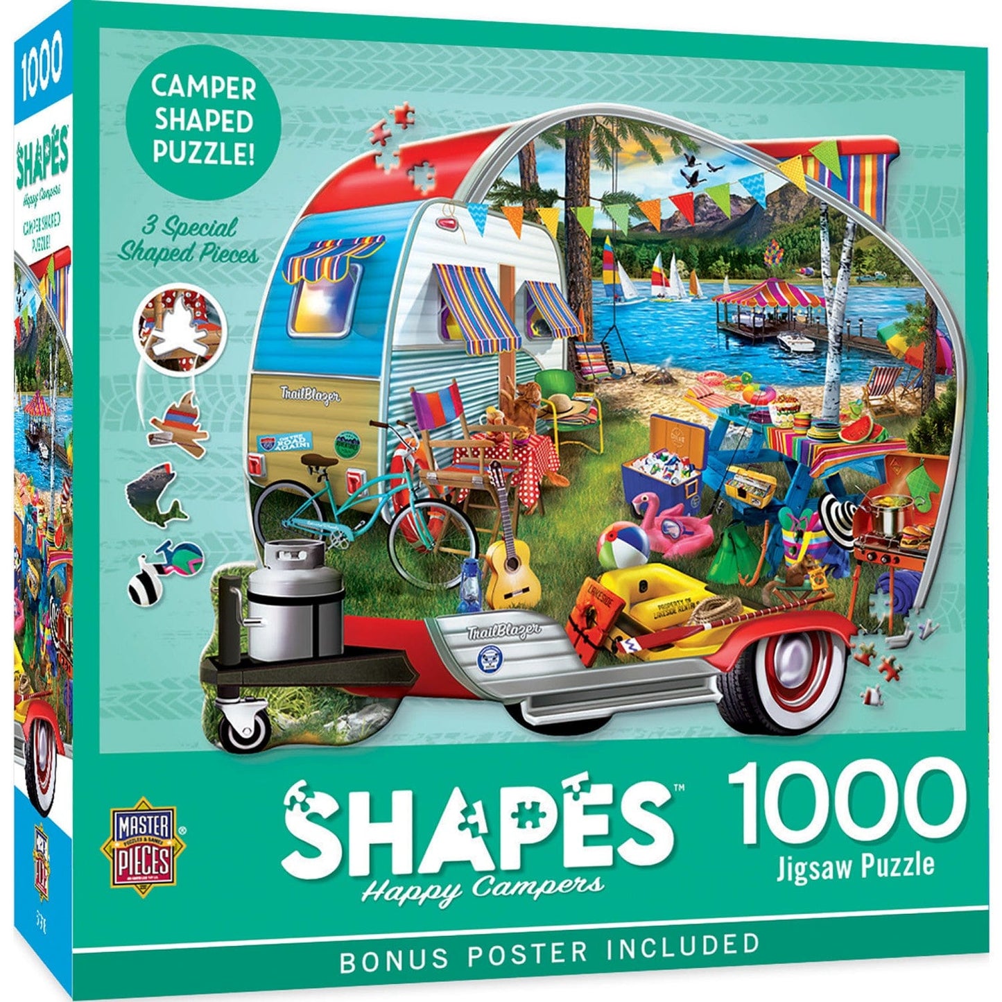 Shapes - Happy Campers 1000 Piece Shaped Jigsaw Puzzle - Out of Play