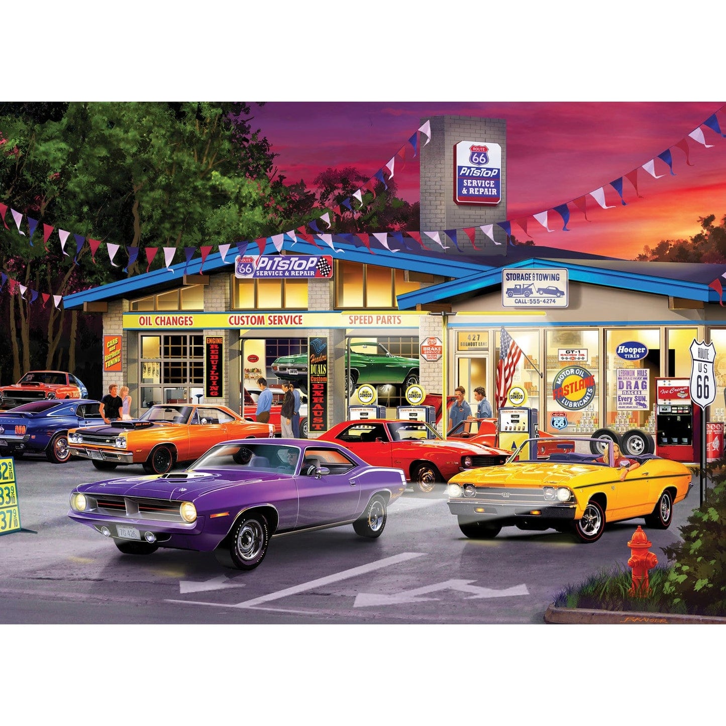 Cruisin' Route 66 - Pitstop 1000 Piece Jigsaw Puzzle - Out of Play