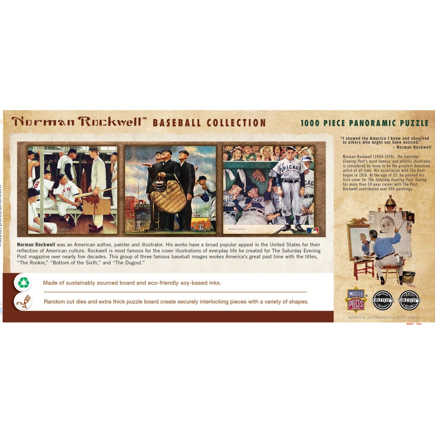 Saturday Evening Post - Baseball Collection 1000 Piece Panoramic Jigsaw Puzzle - Out of Play
