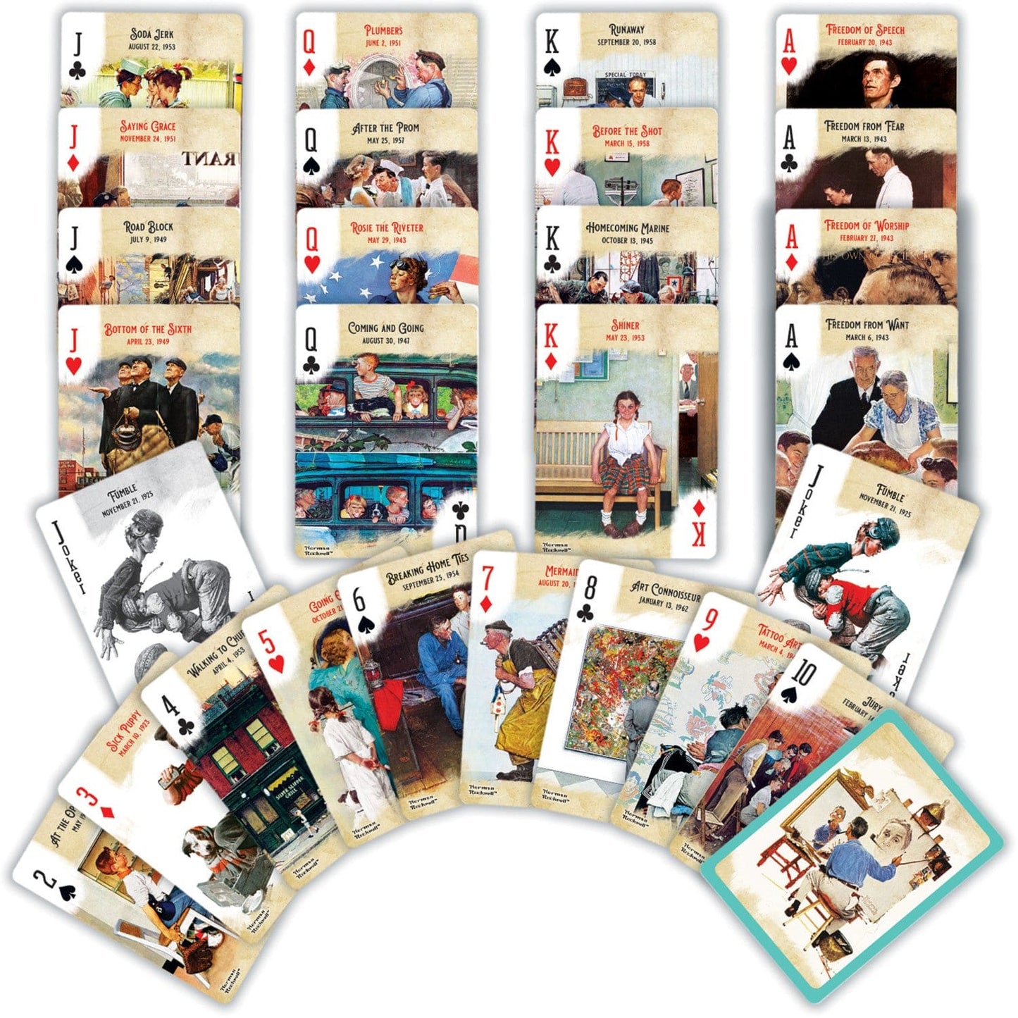 Saturday Evening Post - Norman Rockwell Playing Cards - 54 Card Deck - Out of Play