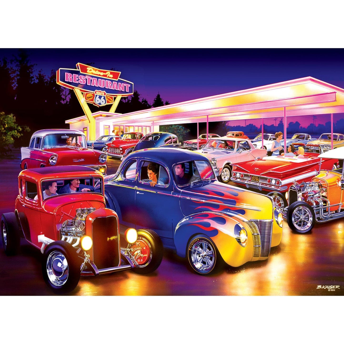 Cruisin' Route 66 - Friday Night Hot Rods 1000 Piece Jigsaw Puzzle - Out of Play