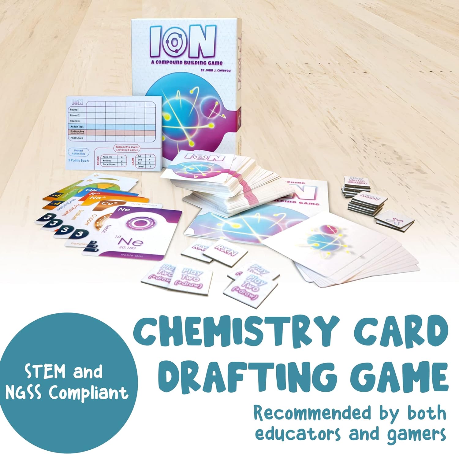 Ion: A Compound Building Game (2nd Edition) | A Science Accurate Chemistry Card Drafting Game About Cations, Anion, Noble Gases