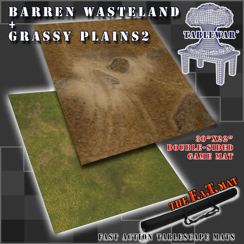 30x22" Double-Sided 'Barren Wasteland' + 'Grassy Plains 2' F.A.T. Mat Battle Gaming Mat - Out of Play