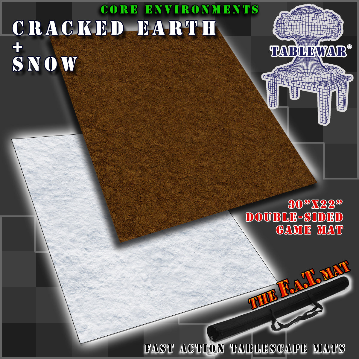 30x22" Double-Sided 'Cracked Earth' + 'Snow' F.A.T. Mat Battle Gaming Mat