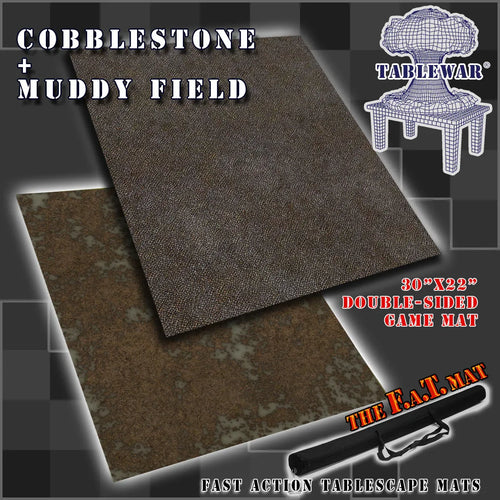 30x22" Double-Sided 'Cobblestone' + 'Muddy Field' F.A.T. Mat Battle Gaming Mat - Out of Play