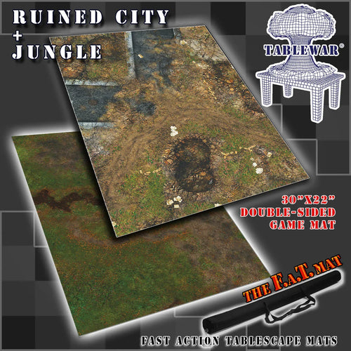 30x22" Double-Sided 'Ruined City' + 'Jungle' F.A.T. Mat Battle Gaming Mat - Out of Play
