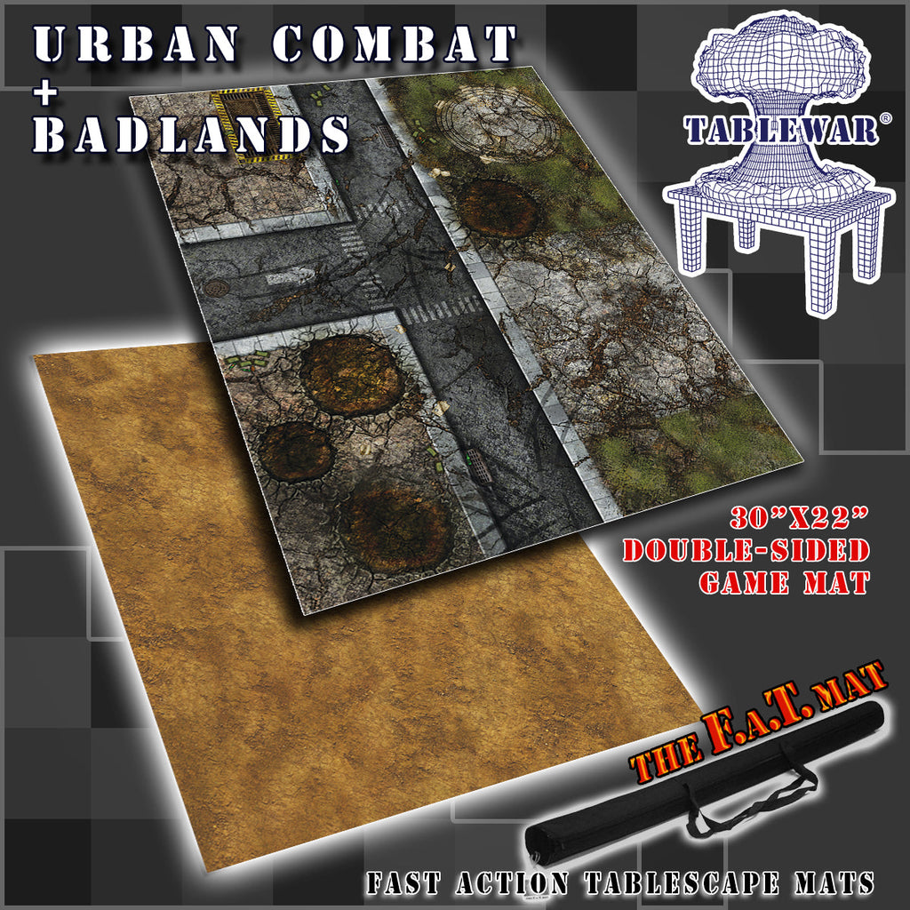 30x22" Double-Sided 'Urban Combat' + 'Badlands' F.A.T. Mat Battle Gaming Mat