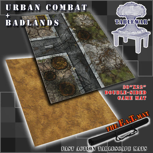 30x22" Double-Sided 'Urban Combat' + 'Badlands' F.A.T. Mat Battle Gaming Mat - Out of Play