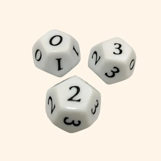 3Pc 12 Side Dice w/0-3 on sides - Out of Play Board Game Accessories