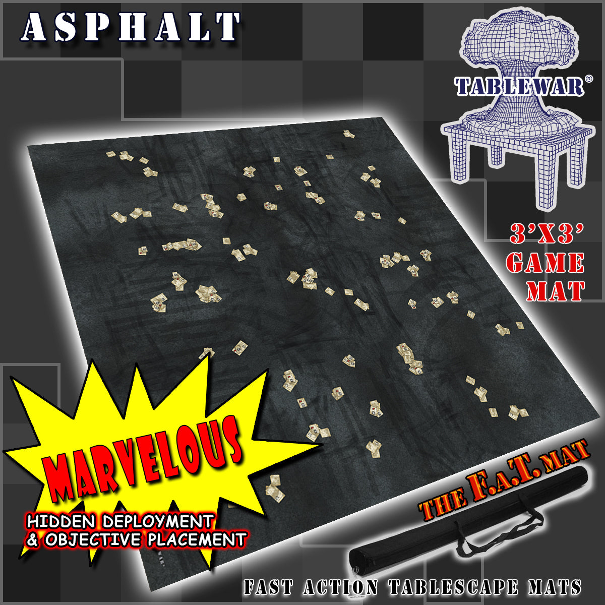 3x3 'Asphalt' F.A.T. Mat Battle Gaming Mat