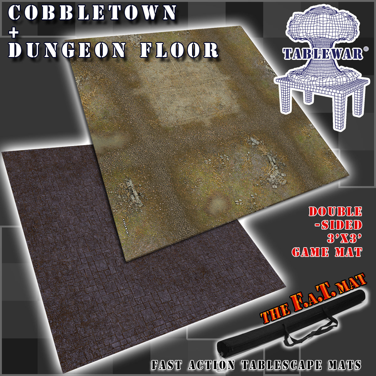 3x3' Double Sided 'Cobbletown + Dungeon Floor' F.A.T. Mat Battle Gaming Mat