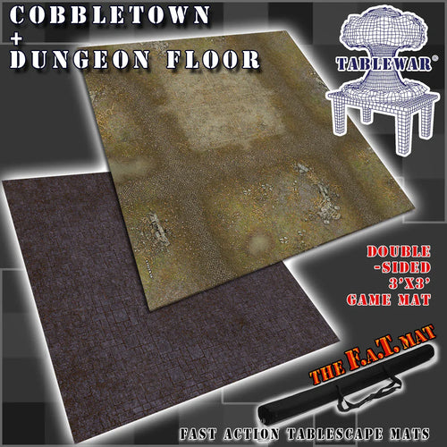 3x3' Double Sided 'Cobbletown + Dungeon Floor' F.A.T. Mat Battle Gaming Mat - Out of Play