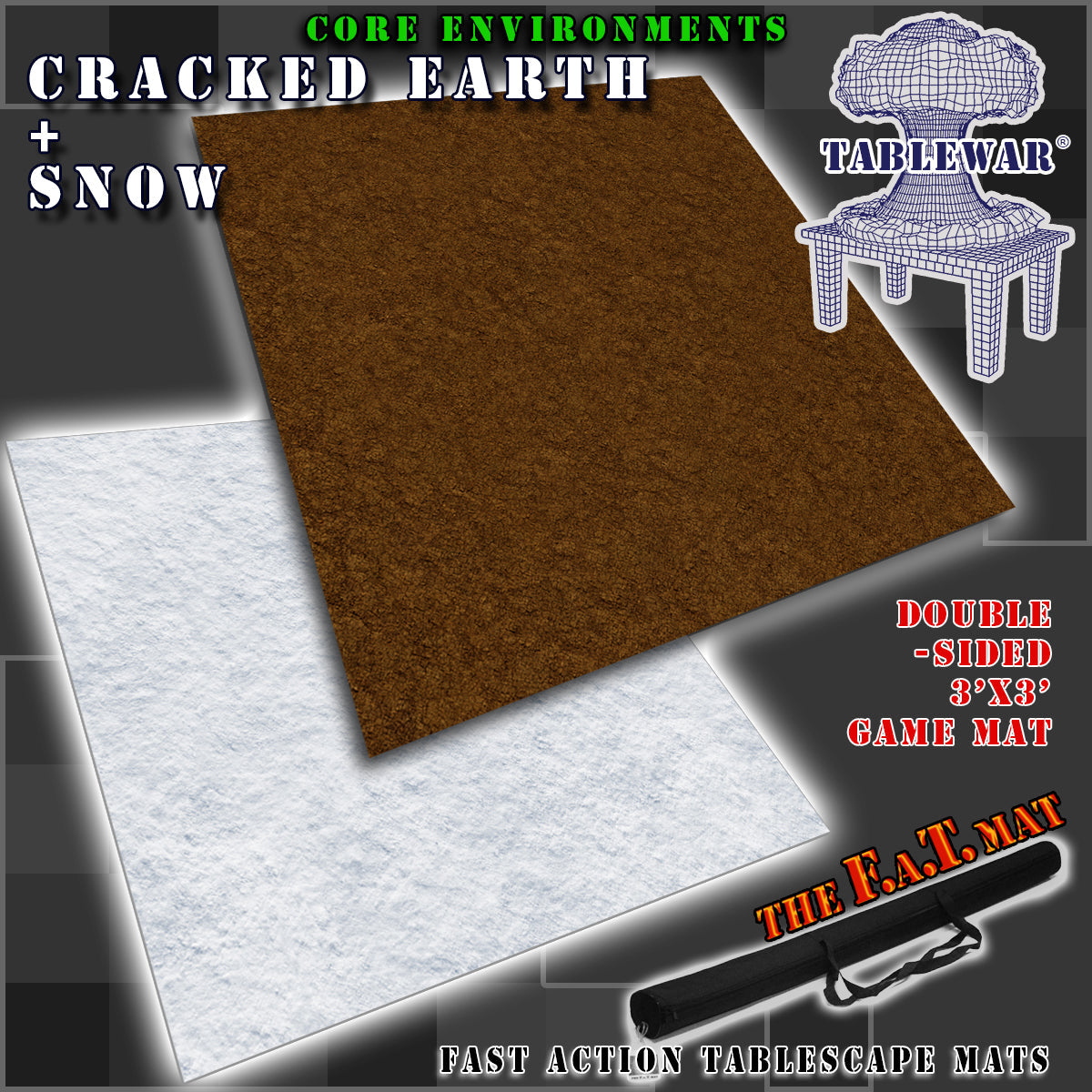 3x3' Double-Sided 'Cracked Earth + Snow' F.A.T. Mat Battle Gaming Mat