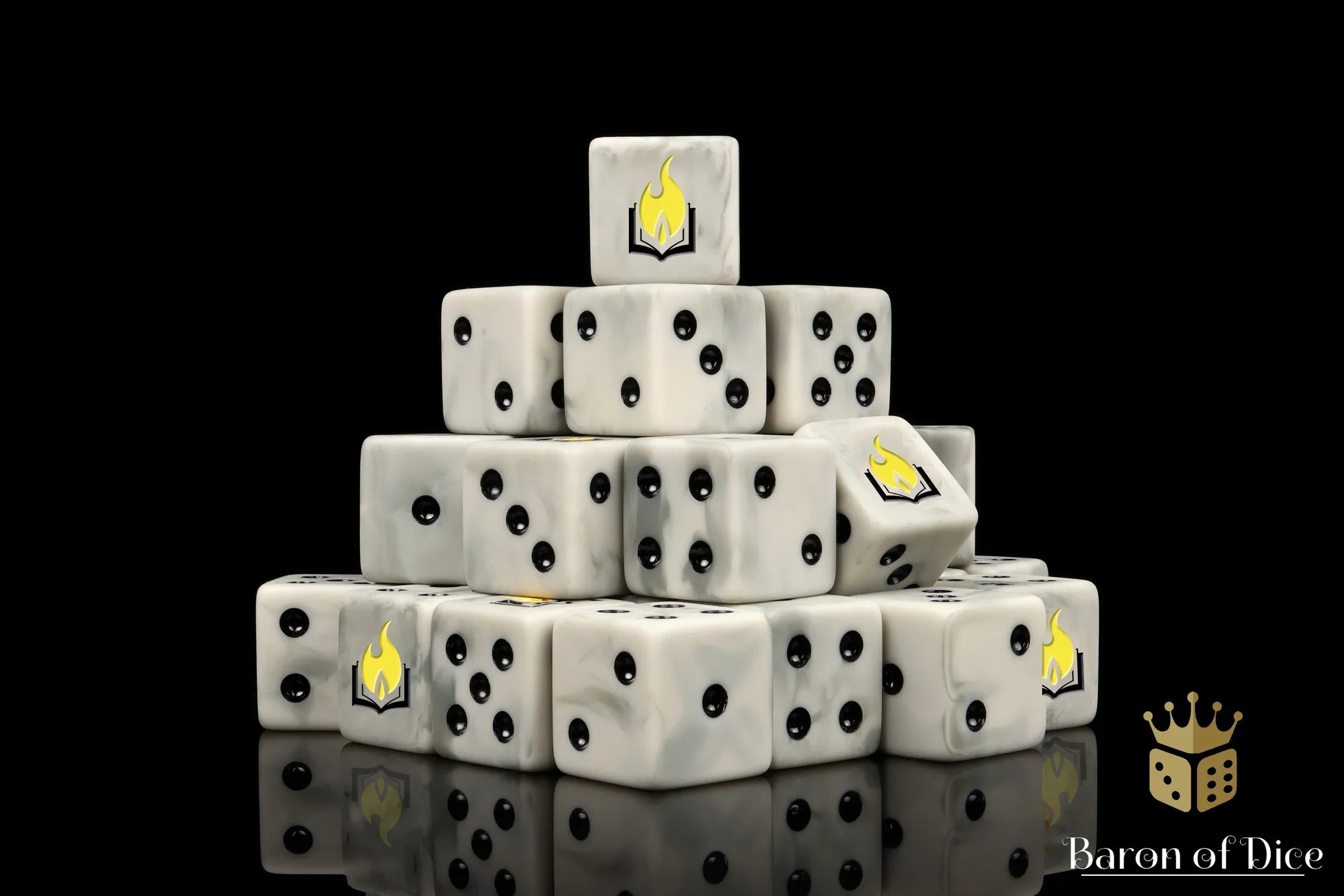 Flaming Book Dice - Out of Play